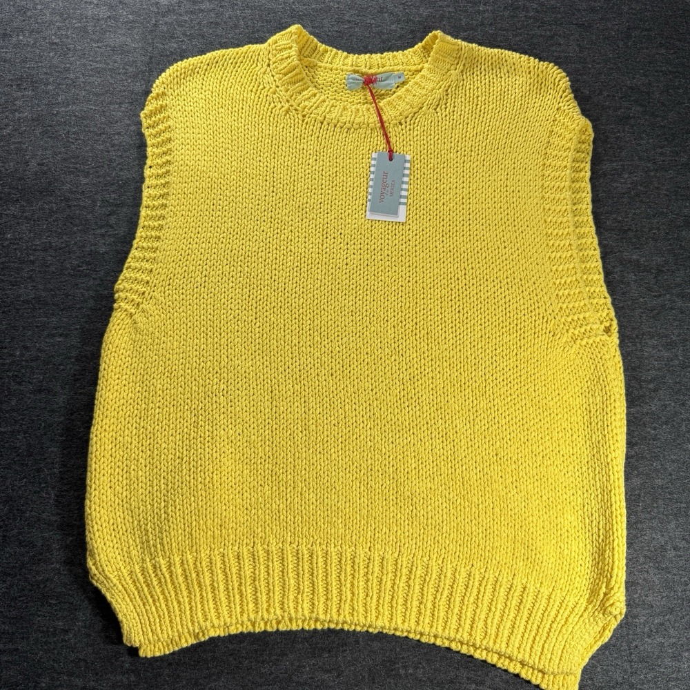 Voyageur By Mersea Sweater Vest Womens M Yellow Sleeveless Cotton Preppy Coastal